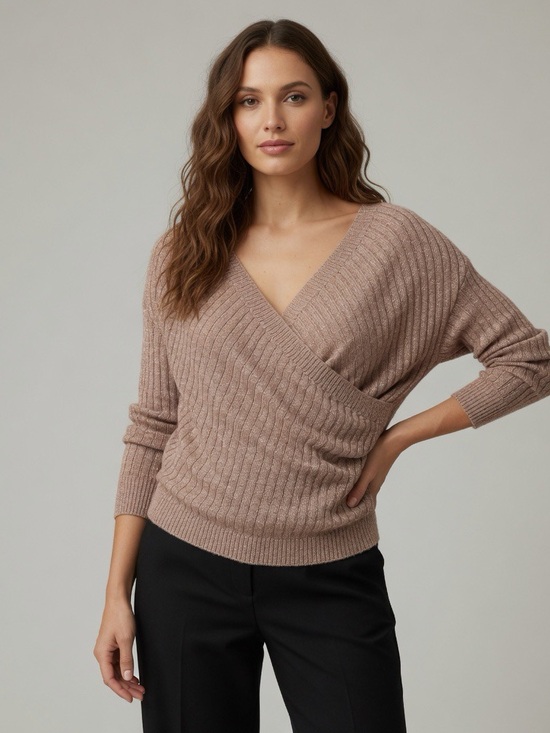 Sweaters - Sz S Miss Sparkling Light Brown Cross Front Soft Polyester Sweater Gathered Side